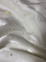Ivory white Tissue Silk Pearl Hand Embroidery Saree
