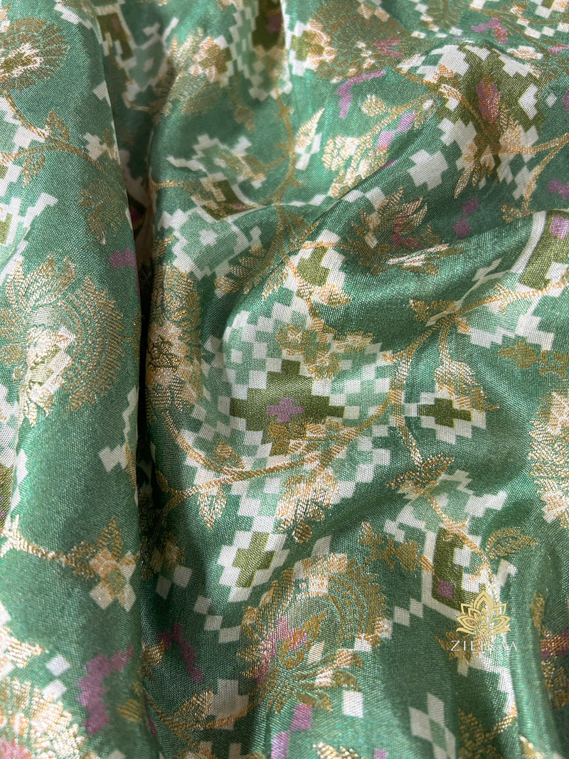 Fern Green Zardozi Handwork Patola Munga silk saree