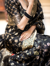 Midnight Black Banarasi Uppada Silk Saree