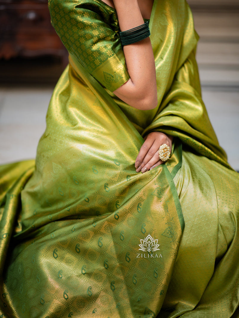 Parrot Green Kanjeevaram Silk Saree