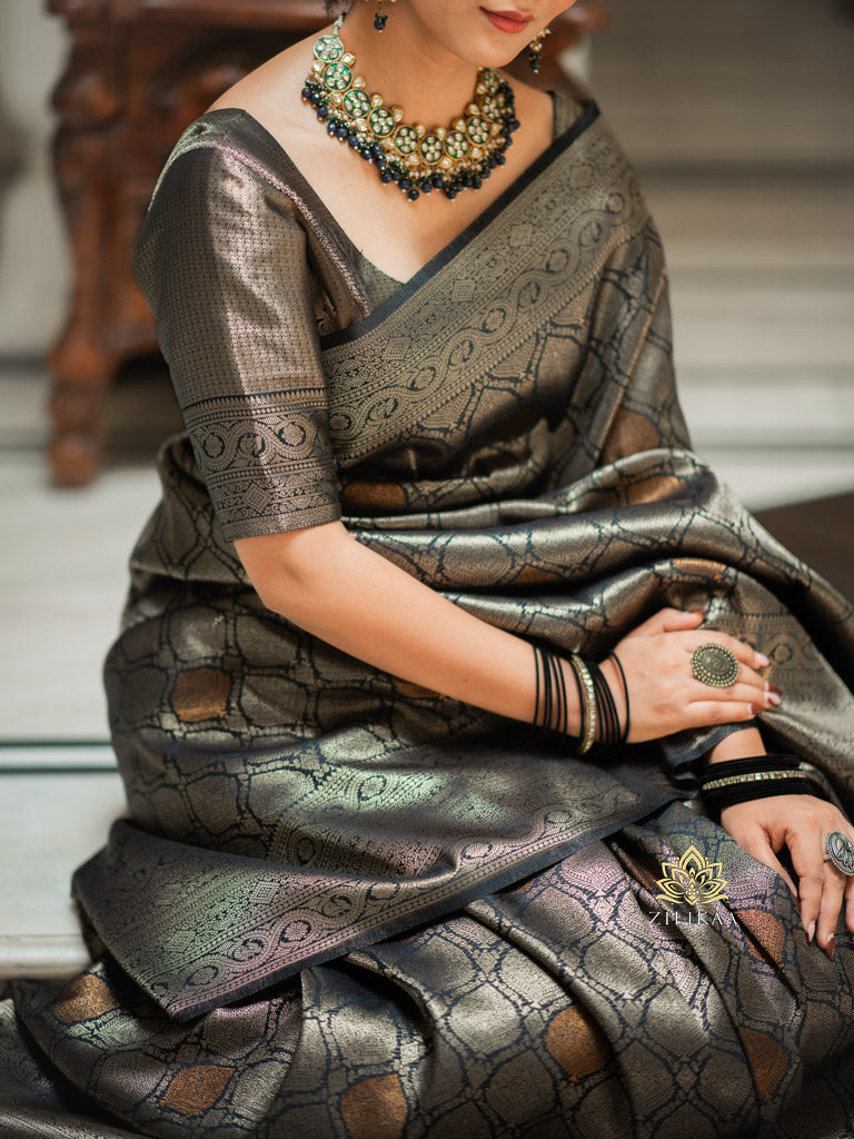 Midnight Black Kanchipuram Silk Saree