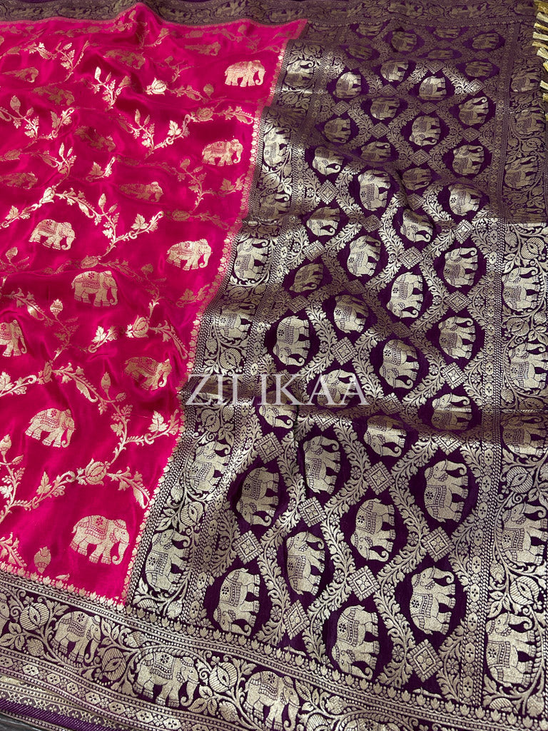 Queen Pink Munga Silk Saree