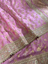 Baby Pink Zardozi Handwork Mulberry Banarasi Silk Saree