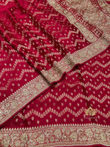 Calcutta Red Zardozi Handwork Mulberry Banarasi Silk Saree