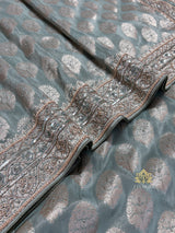 Ocean Green Zari Tissue Silk Saree with Beautiful Hand Embroidery