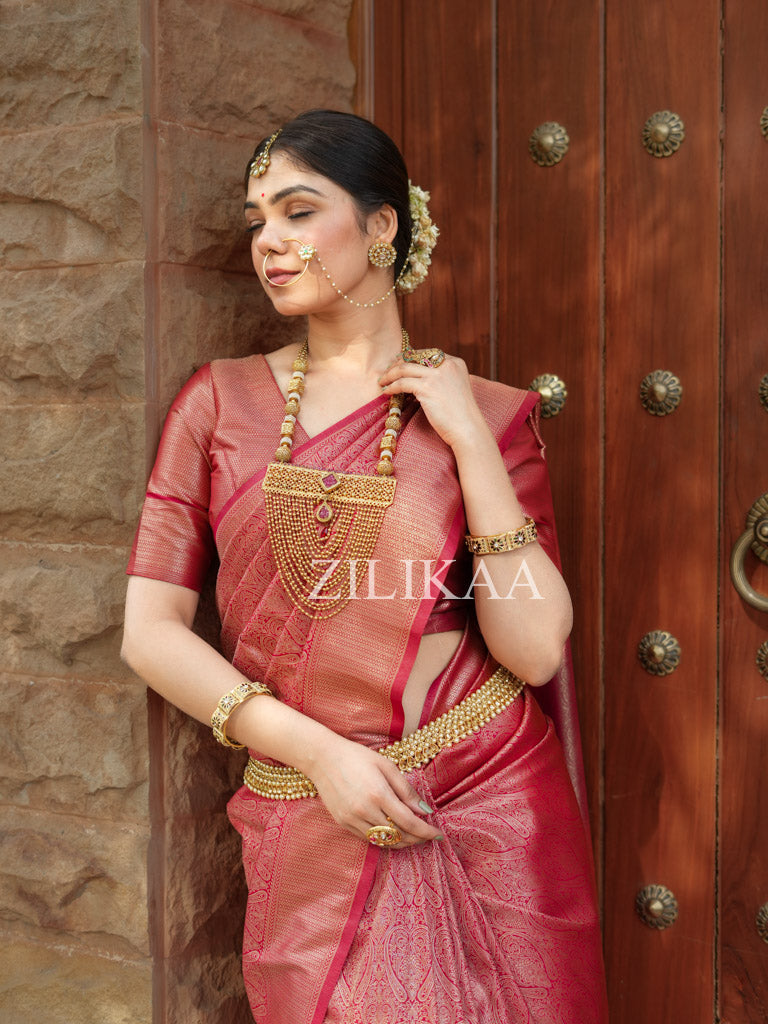 Maroon Red Kanjeevaram Silk Saree