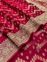 Calcutta Red Zardozi Handwork Mulberry Banarasi Silk Saree
