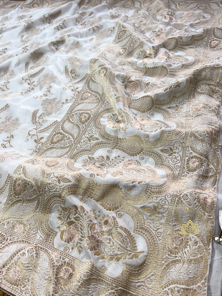 Pearl White Banarasi Uppada Silk Saree