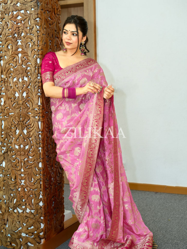 Pastel Pink Munga Silk Saree