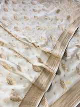 Ivory White Banarasi Khaddi Weaved Georgette Saree