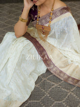Ivory Purple Munga Silk Saree