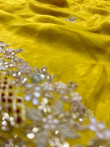 Mustard Golden Soft Tissue Silk Saree with Zardozi Handwork