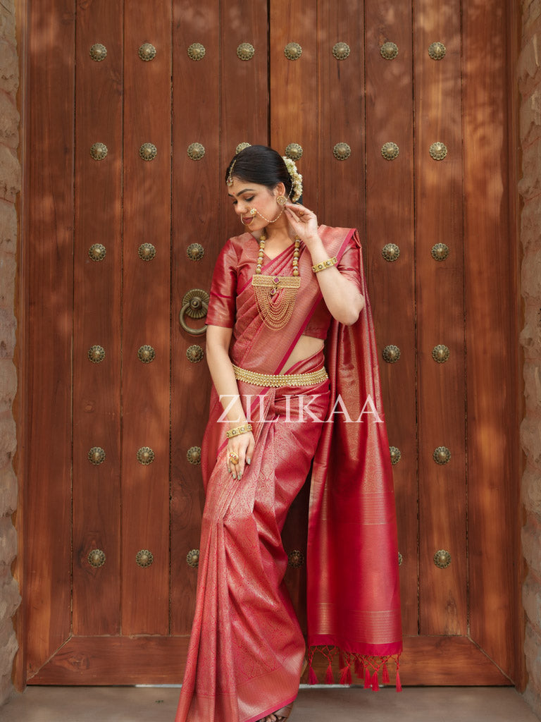 Maroon Red Kanjeevaram Silk Saree