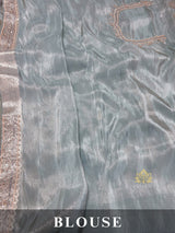 Ocean Green Zari Tissue Silk Saree with Beautiful Hand Embroidery