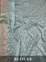 Ocean green Zardozi Handwork Munga Banarasi SIlk Saree