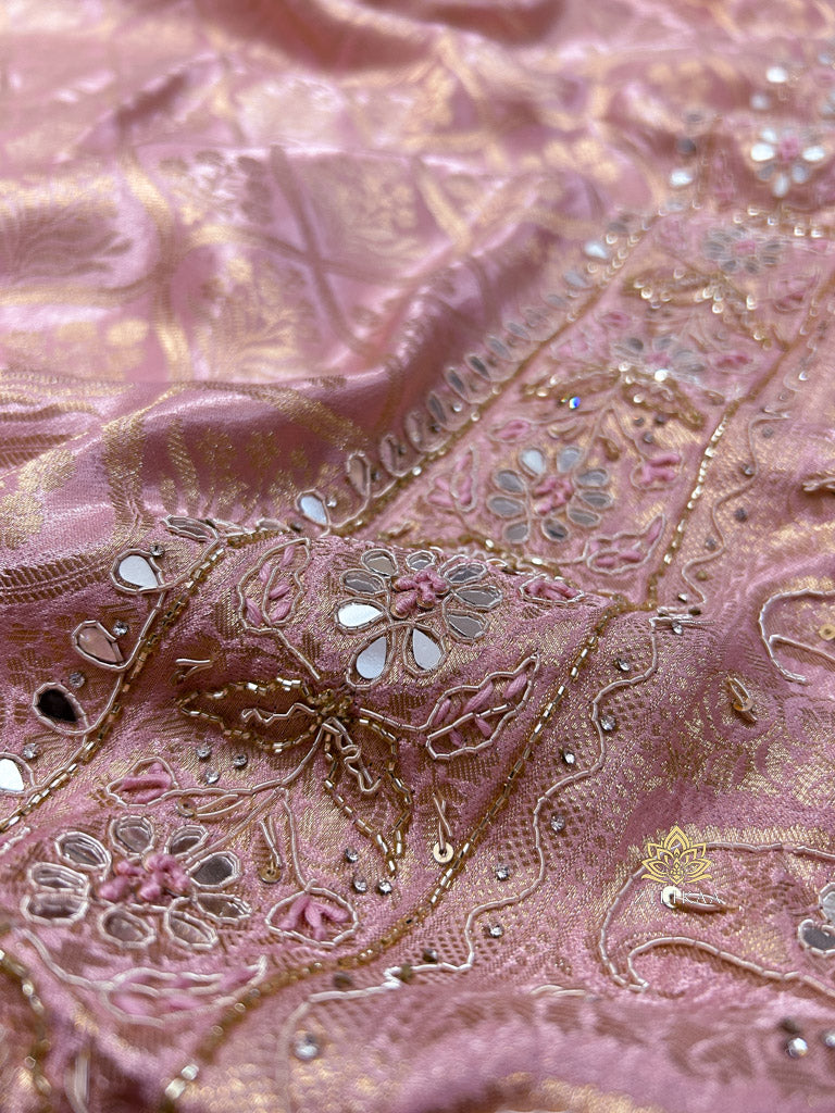 Pastel Pink Special Zardozi Gota Handwork Banarasi Silk Saree
