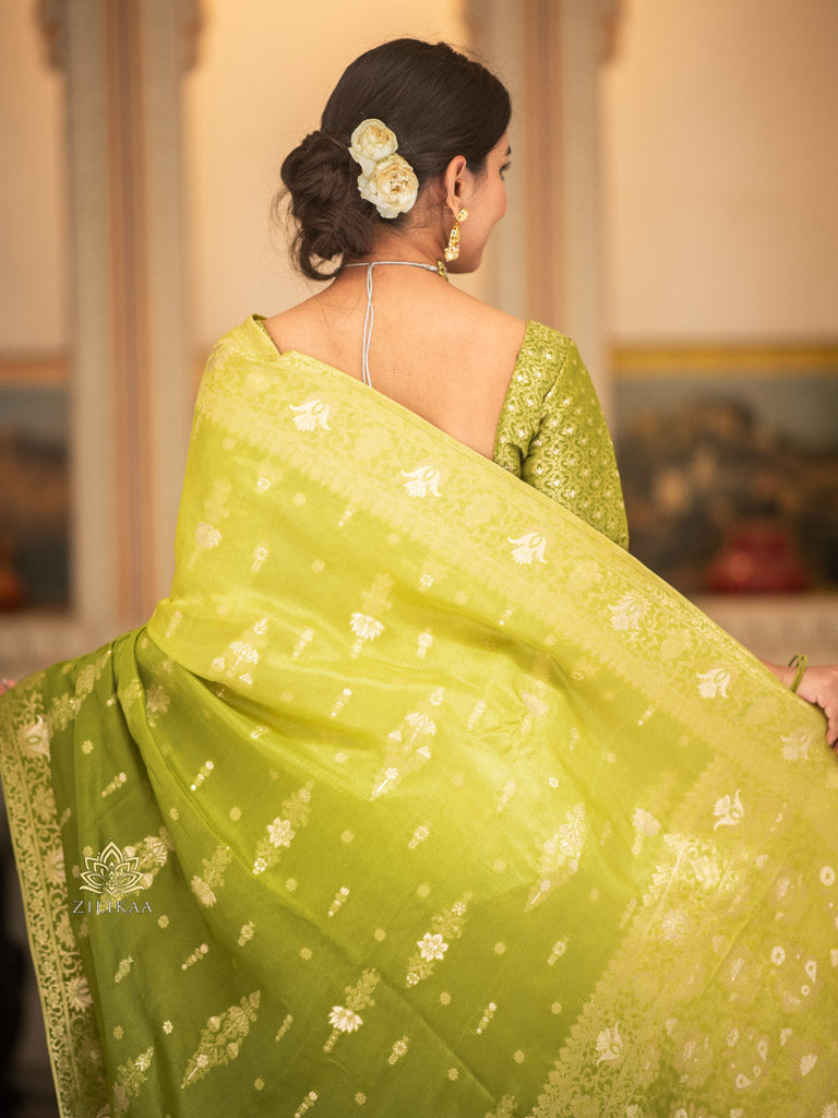 Hand-Dyed Double Shade Banarasi Uppada Silk saree