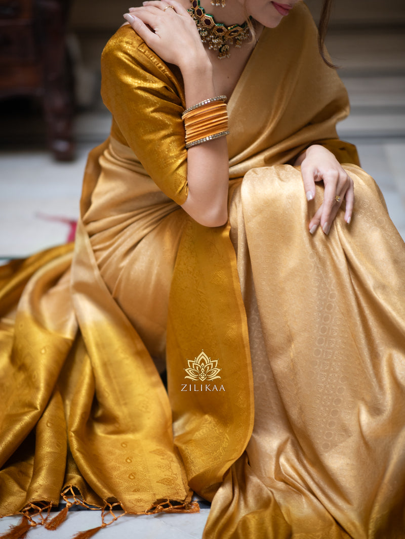 Elegant Silver Kanjeevaram Silk Saree with intricate Zari Motifs main image 1
