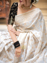 Pearl White Banarasi Uppada Silk Saree