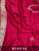 Calcutta Red Zardozi Handwork Mulberry Banarasi Silk Saree