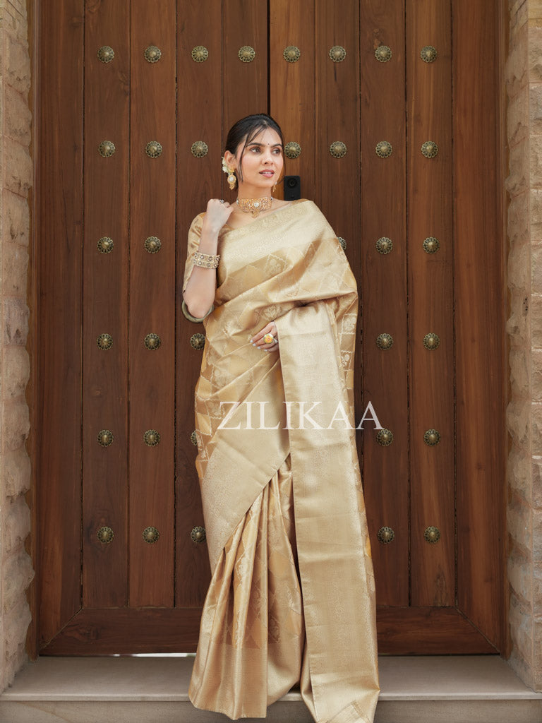Vintage Gold Kanchipuram Tissue SIlk Saree