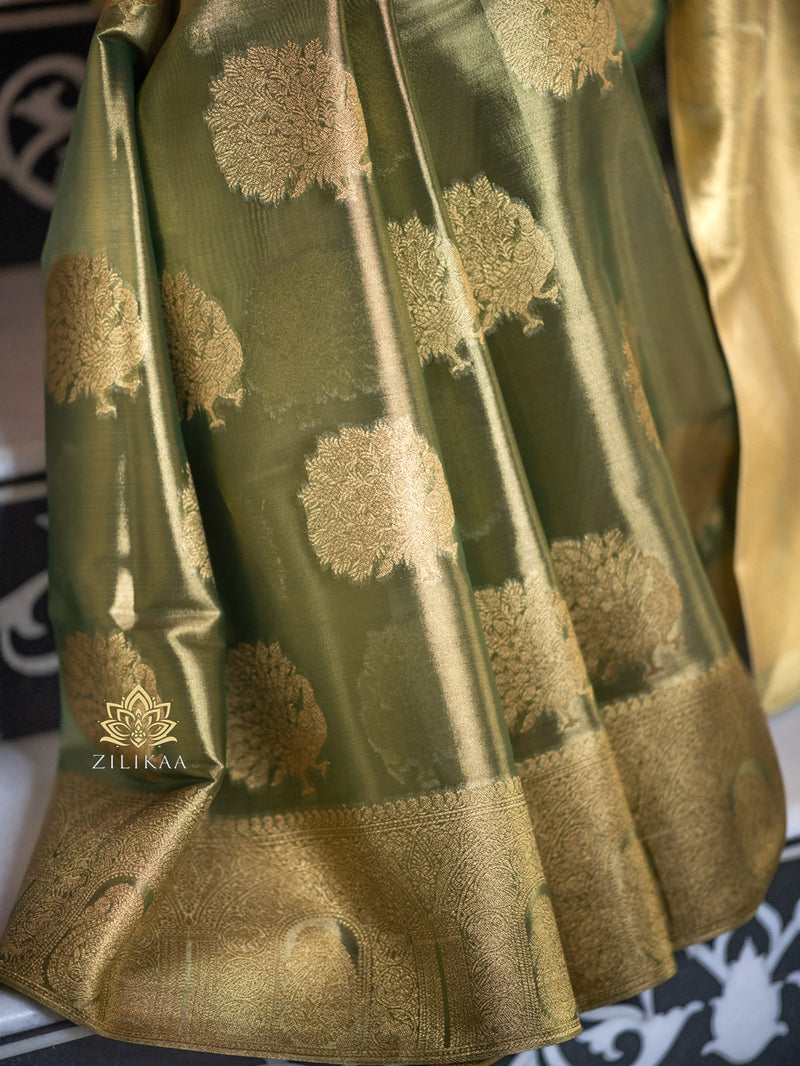 Olive Green Kanchipuram Tissue Silk Saree