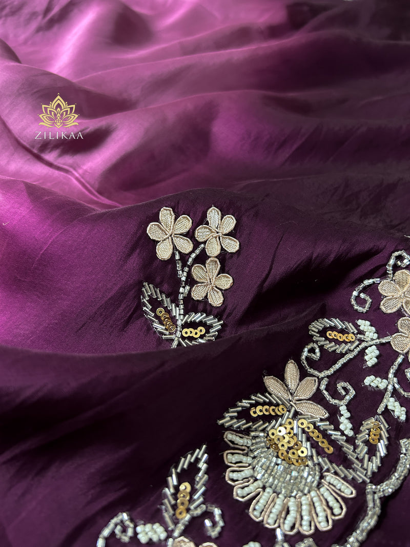 Hand Dyed Purple Uppada Silk Saree with Handwork Border