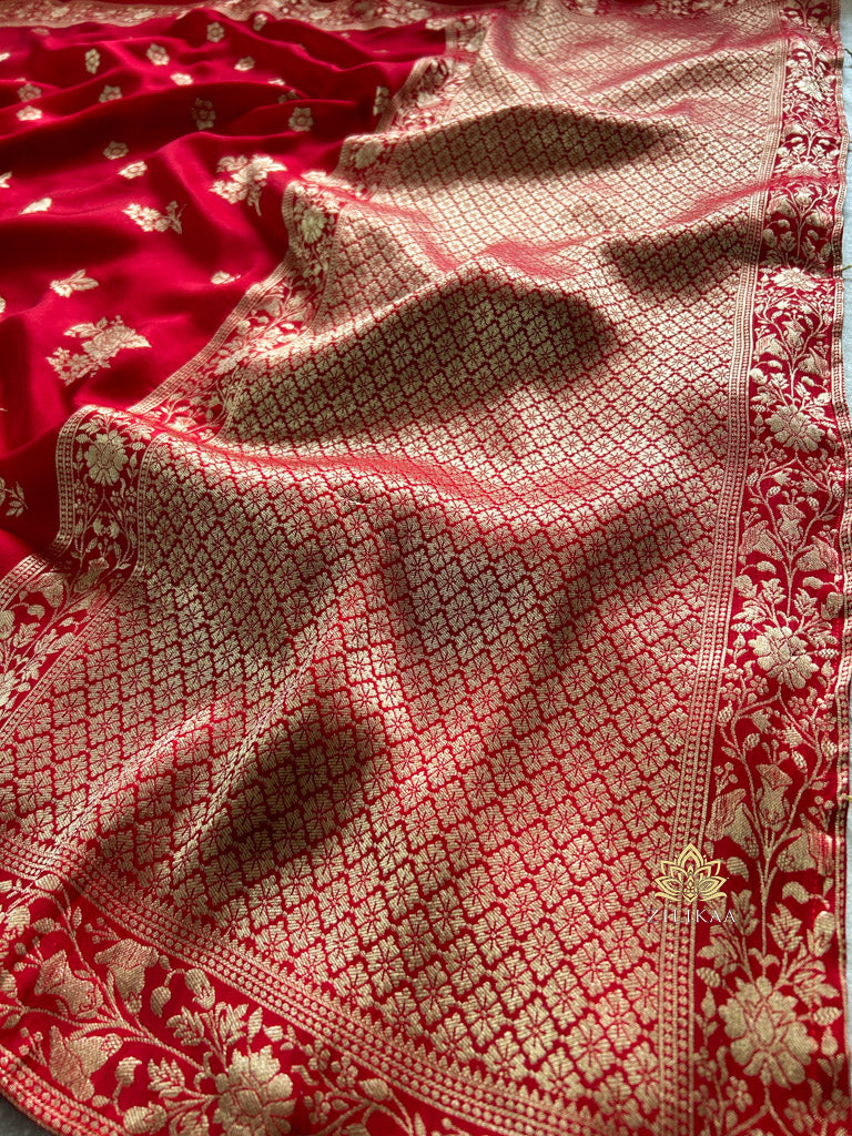 Scarlet Red Banarasi Uppada Silk Saree