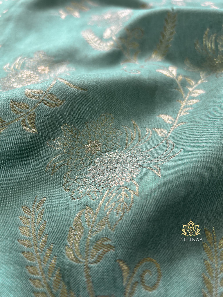 Turquoise Green Banarasi Uppada Silk Saree