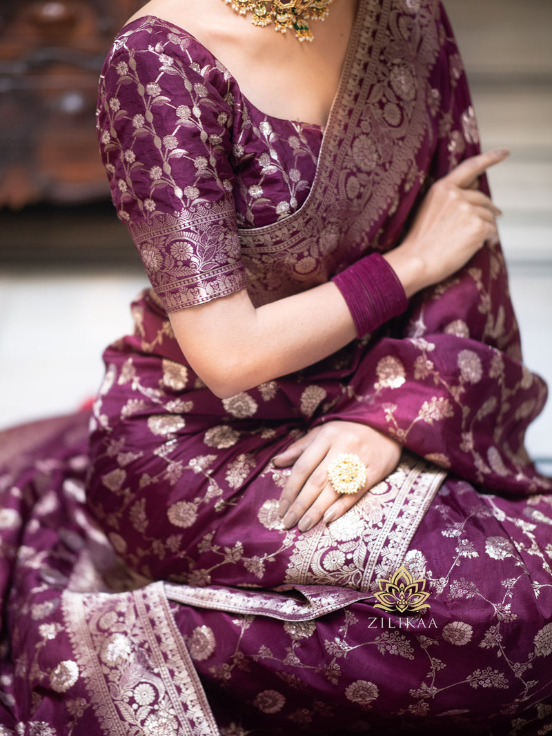 Plum Wine Banarasi Uppada Silk Saree
