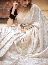 Pearl White Banarasi Uppada Silk Saree