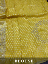 Lemon Yellow Zardozi Handwork Zari Tissue Silk Saree