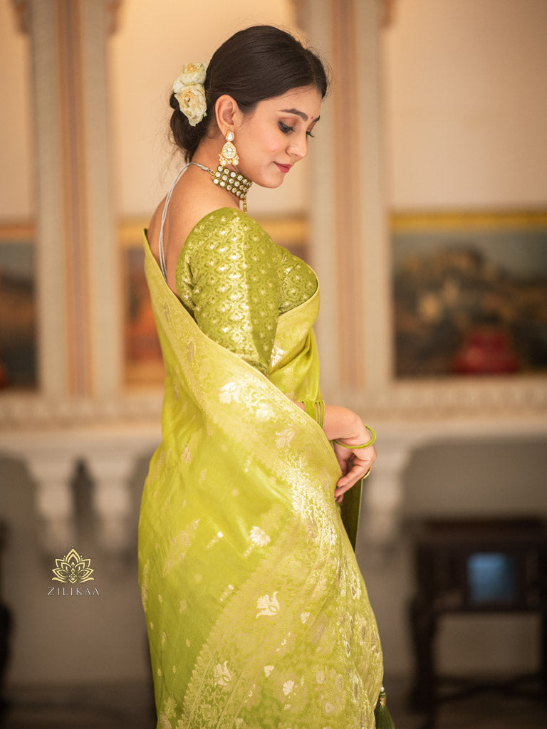 Hand-Dyed Double Shade Banarasi Uppada Silk saree