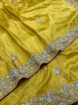 Mustard Golden Soft Tissue Silk Saree with Zardozi Handwork
