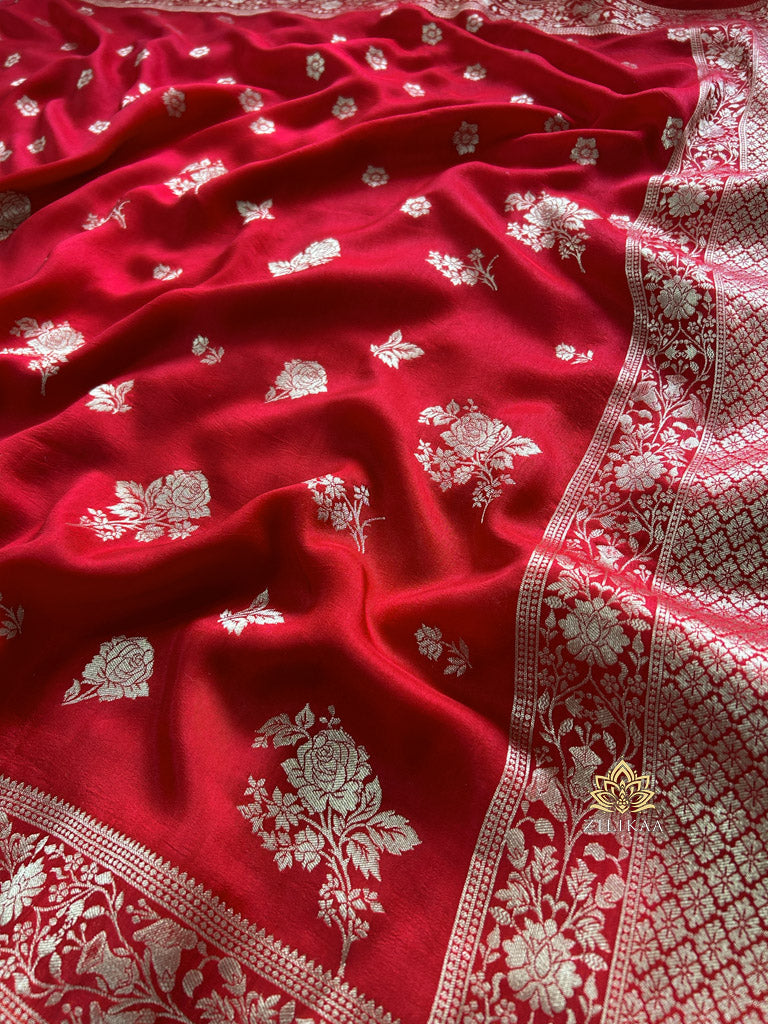 Scarlet Red Banarasi Uppada Silk Saree