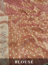 Orchid Peach Zardozi Handwork Zari Tissue Silk Saree