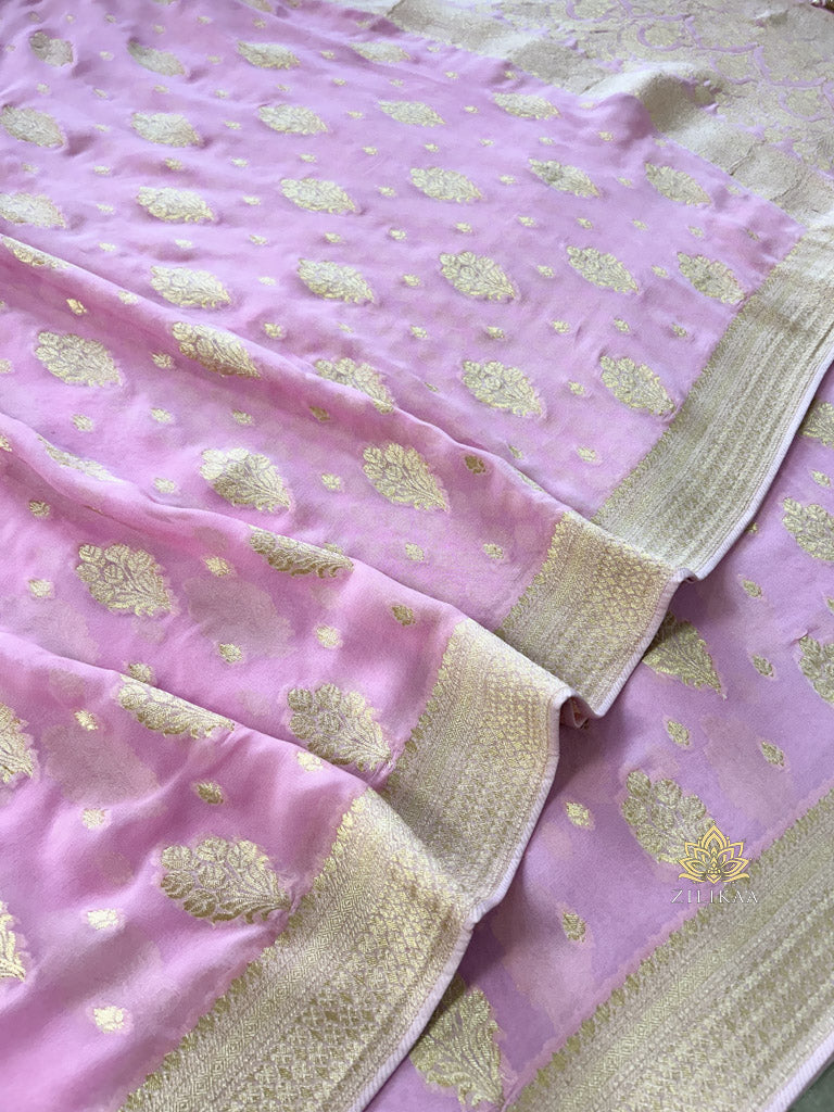 Baby Pink Banarasi Khaddi Weaved Georgette Saree