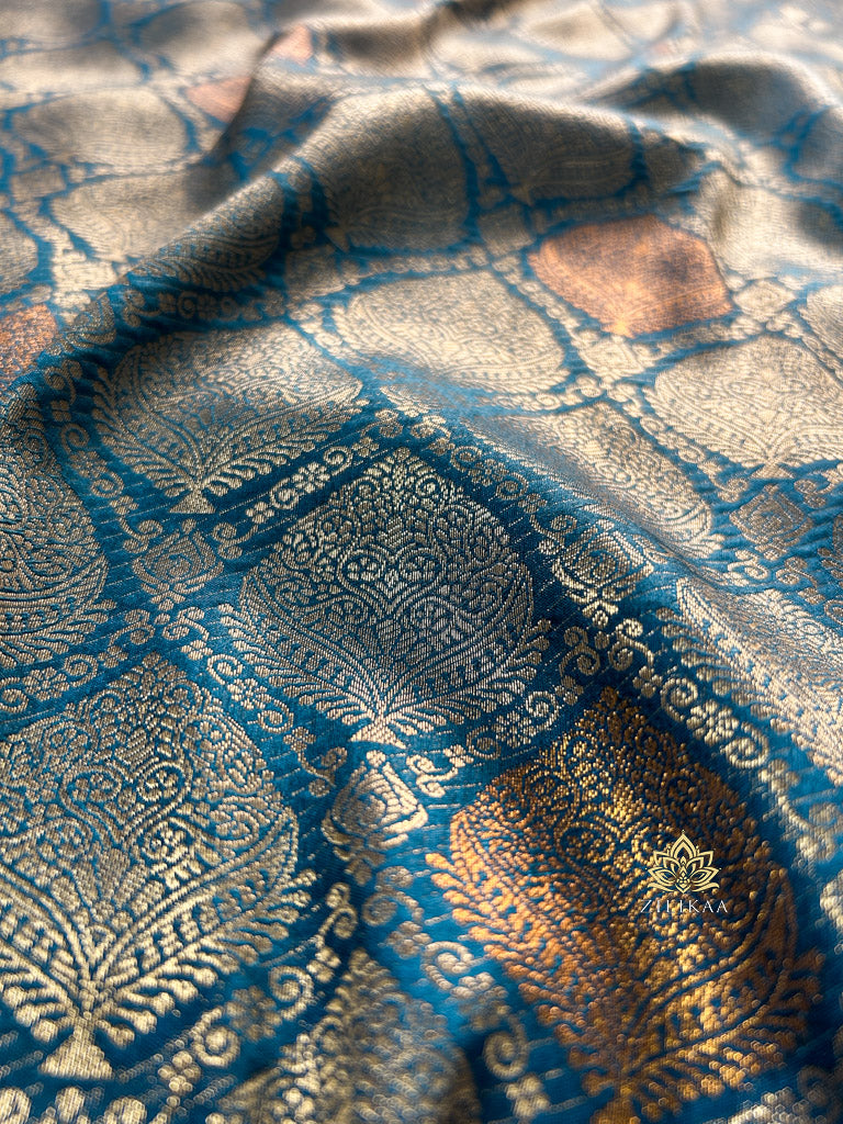 Peacock blue Kanchipuram Silk Saree