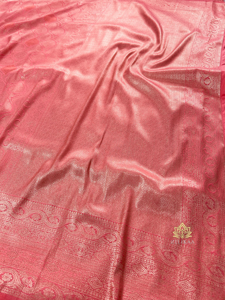 Peach Pink Kanchipuram Silk Saree