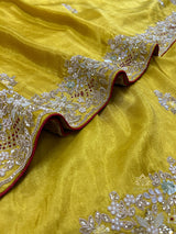 Mustard Golden Soft Tissue Silk Saree with Zardozi Handwork
