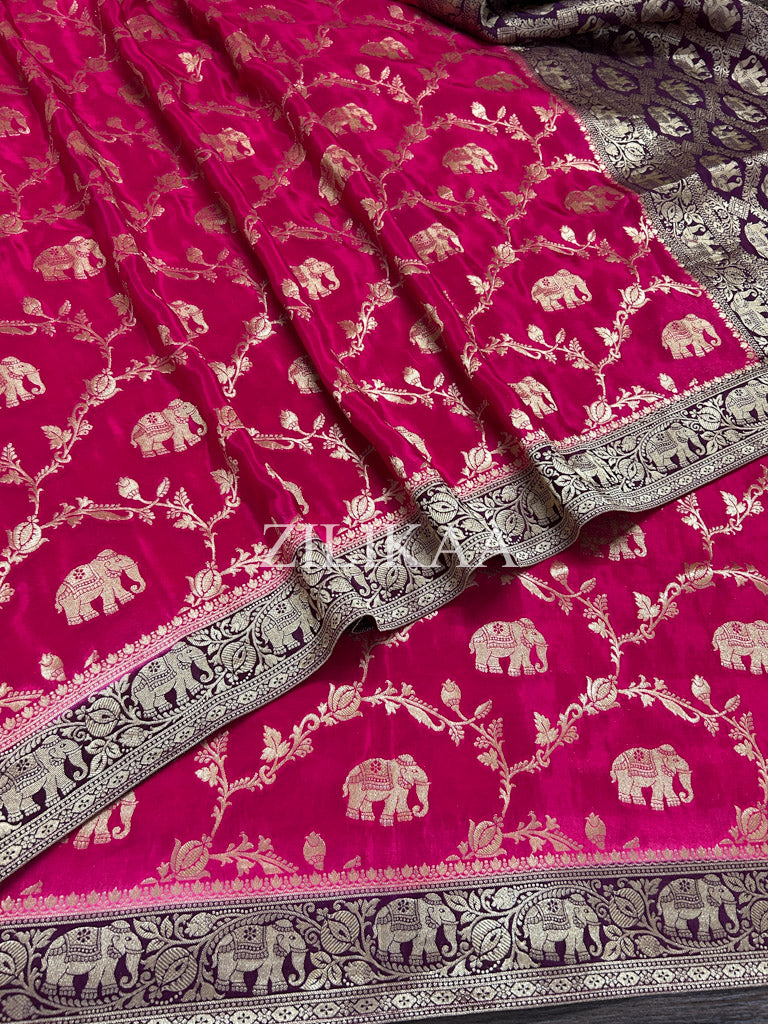 Queen Pink Munga Silk Saree