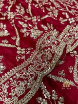 Calcutta Red Aari Zardozi Handwork Satin Silk Saree