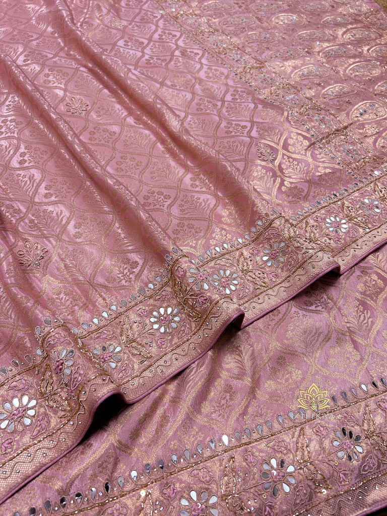 Pastel Pink Special Zardozi Gota Handwork Banarasi Silk Saree