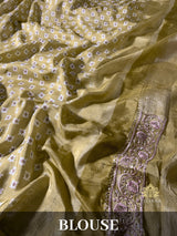 Olive Green Zardozi Handwork Patola Designer Munga silk saree