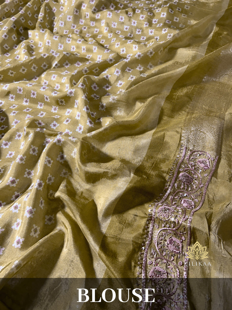 Olive Green Zardozi Handwork Patola Designer Munga silk saree