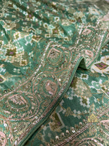 Fern Green Zardozi Handwork Patola Munga silk saree