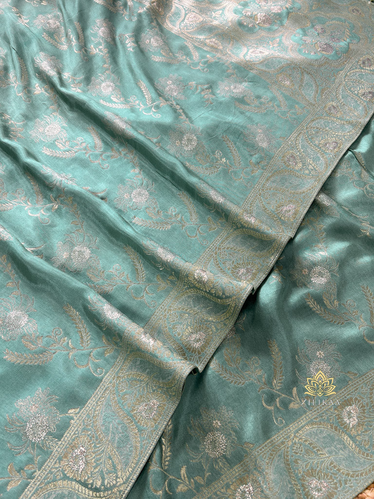 Turquoise Green Banarasi Uppada Silk Saree