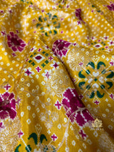 Daffodil Yellow Zardozi Handwork Bandhani print Designer Silk Saree