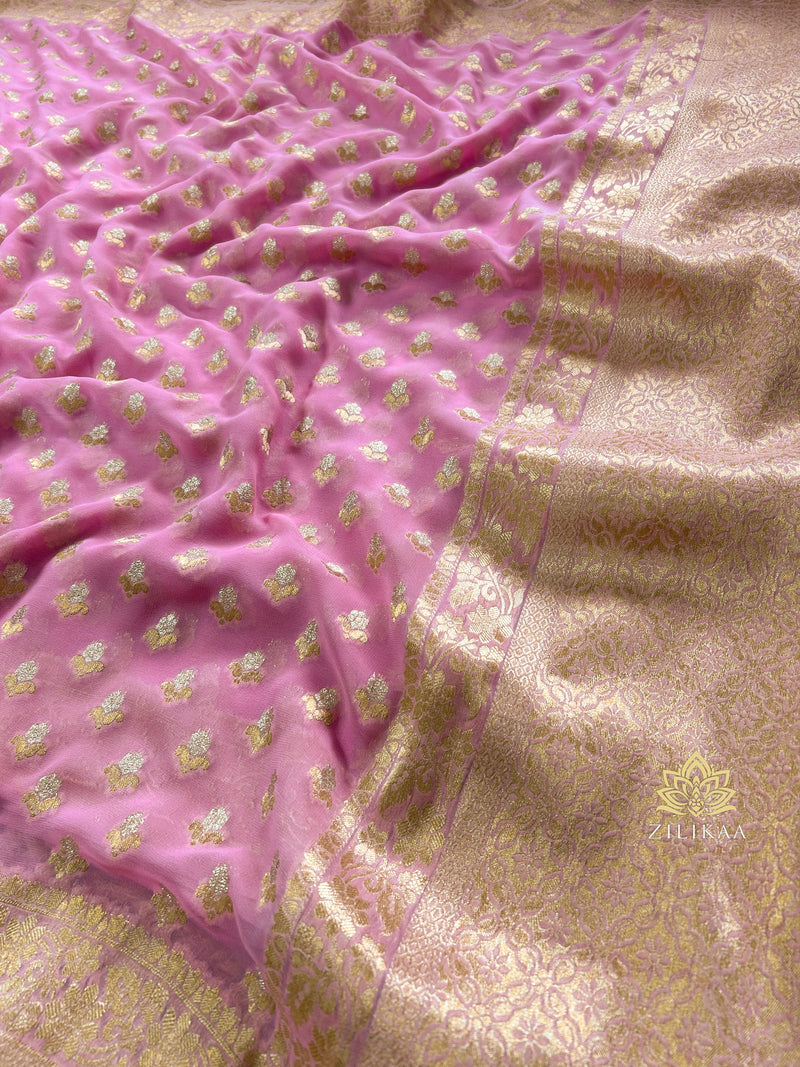 Baby Pink Banarasi Khaddi Weaved Georgette Saree