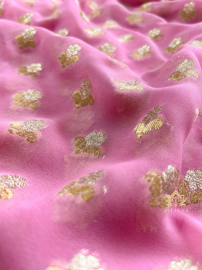 Baby Pink Banarasi Khaddi Weaved Georgette Saree